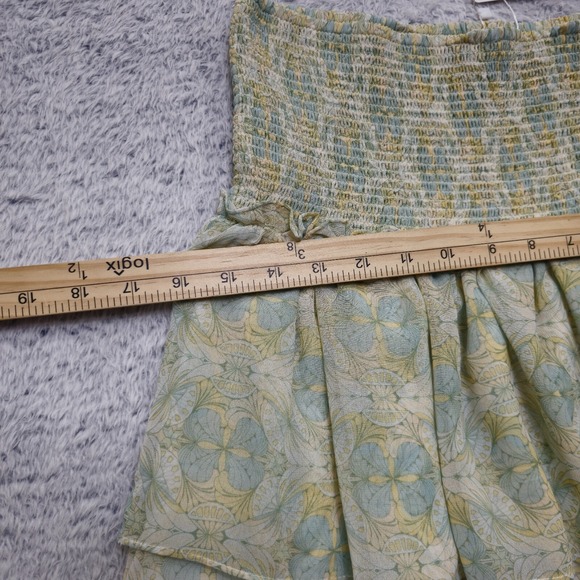 Chelsea & Violet Mini Skirt Women's Medium Green & Yellow Smocked Elastic Waist - Picture 3 of 12